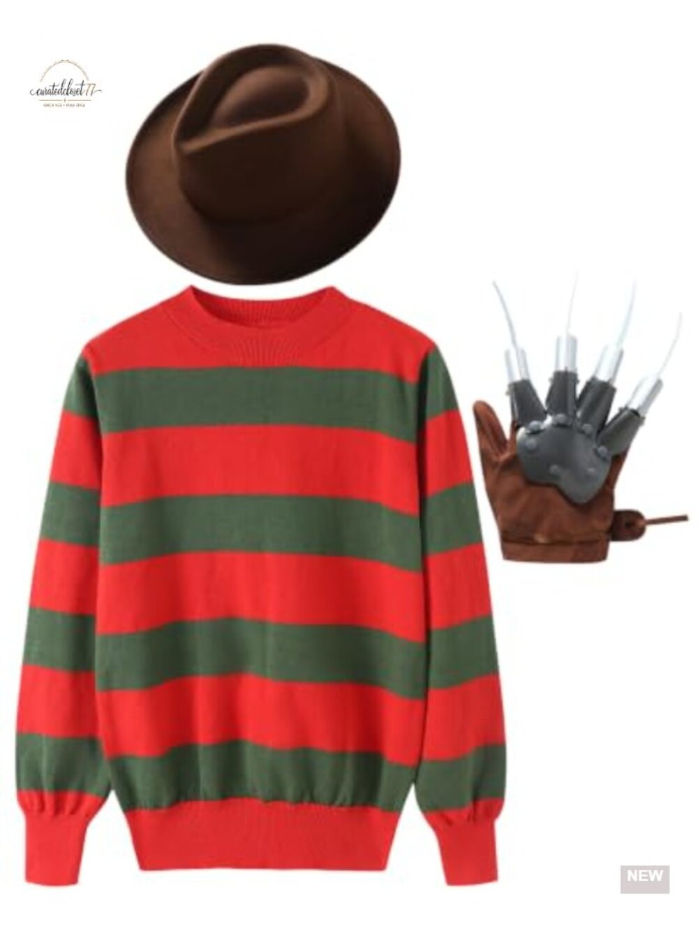 Men's Halloween Horror Villain Costume Set Sweater Hat Claw Glove Cosplay